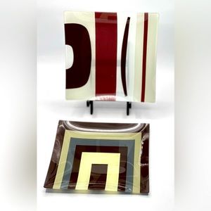 Set of 2 Art Glass Square Plates